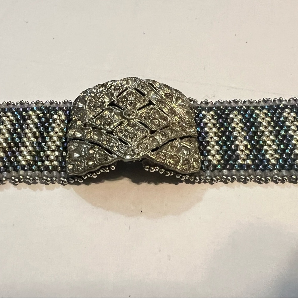 Robin Kimball Rhinestone Shoe Buckle & Woven Beaded Bracelet